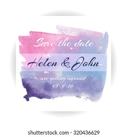 Watercolor Save the date card. Hand drawn background. Stock vector.