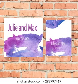 Watercolor Save The Date Card. Watercolor wedding invitation. Hand drawn watercolor background. Stock vector.