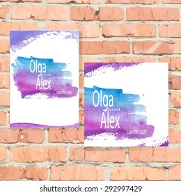 Watercolor Save The Date Card. Watercolor wedding invitation. Hand drawn watercolor background. Stock vector.
