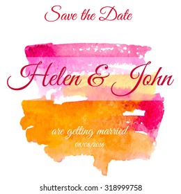 Watercolor Save the date card. Wedding invitation. Stock vector.