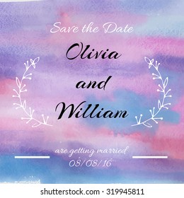 Watercolor Save the date card. Wedding invitation. Stock vector.