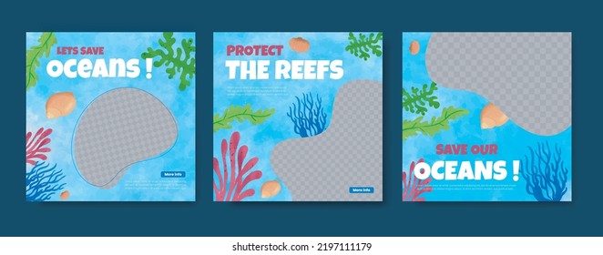 Watercolor save the ocean social media post