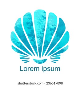 Muschelsymbol in Aquarellfarben, einzeln auf weißem Hintergrund, Logo-Design