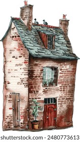 watercolor scandinavian houses clipart. Trendy scandi vector houses. Cute childish european buildings.