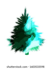 Watercolor scenic spruce. Christmas tree. Vector illustration