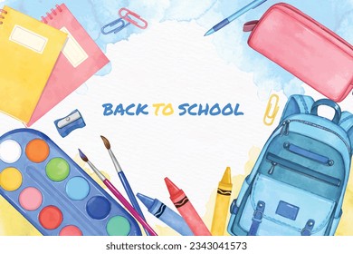 watercolor school supplies colorful background 