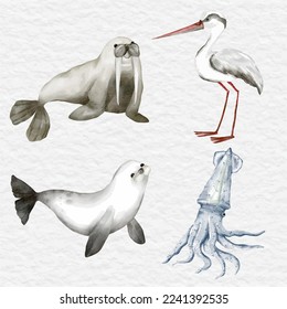watercolor sea animal clip art collection