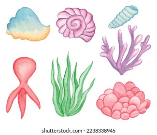 Watercolor sea animal clipart set