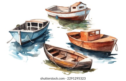 Watercolor Sea Boat Water