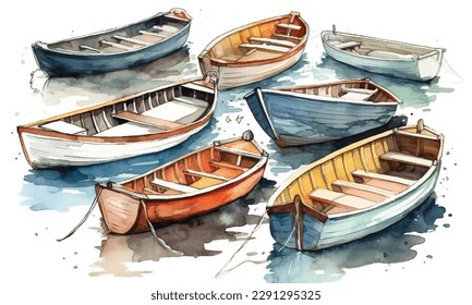 Watercolor Sea Boat Water