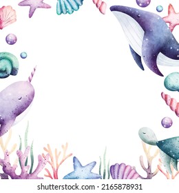 Watercolor of sea creature frame 