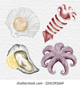 watercolor sea food clip art collection set