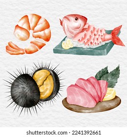 watercolor sea food collection set