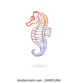 Watercolor sea horse color sign. Seahorse in vector isolated on the white background.