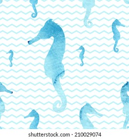 Watercolor Sea horse seamless pattern in vector