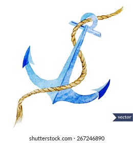 watercolor, sea, object, vector, anchor, rope