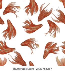 Watercolor sea style seamless pattern. Underwater creatures, starfish, sea horse, coral, fish. marine, nautical endless wallpaper, background. Colorful brush strokes, scribble abstract forms.
