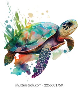 Watercolor sea turtle. Vector illustration for greeting cards, invitations, and other printing and web projects.