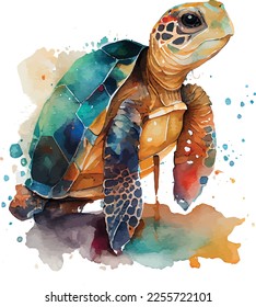 Watercolor sea turtle. Vector illustration for greeting cards, invitations, and other printing and web projects.