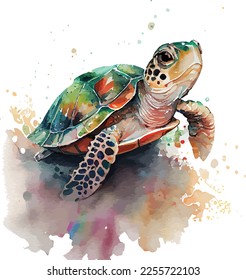 Watercolor sea turtle. Vector illustration for greeting cards, invitations, and other printing and web projects.