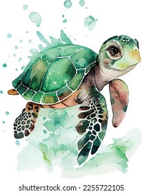 Watercolor sea turtle. Vector illustration for greeting cards, invitations, and other printing and web projects.