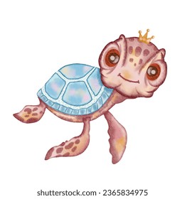 watercolor Sea Turtle vector illustration, underwater, sea ocean