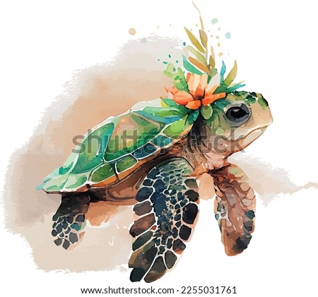 Watercolor sea turtle. Vector illustration for greeting cards, invitations, and other printing and web projects.