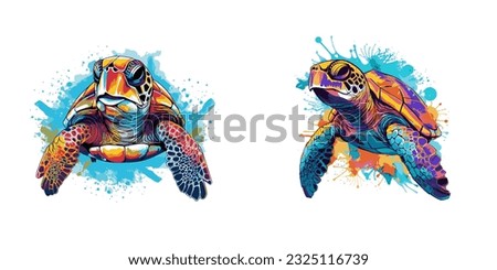 Watercolor sea turtle. Vector illustration.