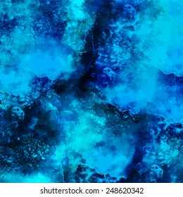 Watercolor sea, water, wave, blue background with splash