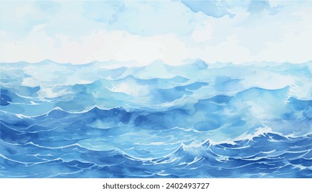 Watercolor sea waves blue background. abstract watercolor texture. Vector illustration