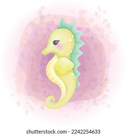 Watercolor Seahorse Character Sea Animals Illustration