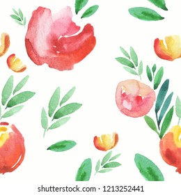 Watercolor seamless abstract artistic background with flowers. Vector hand drawn textile texture. Design for wedding invitation, business card, trendy posters, postcards. 