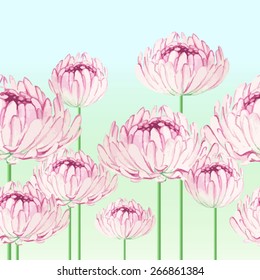 Watercolor seamless border  with pink chrysanthemum
