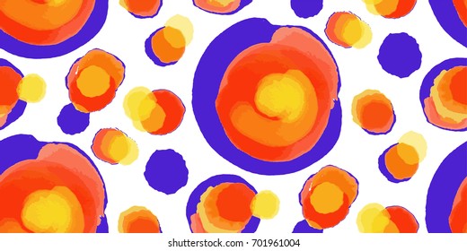 Watercolor seamless circles pattern hand painted . Vector illustration , fabric swatch ,wrapping paper.
