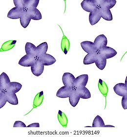 Watercolor seamless floral background. Flowers. Vector background. Bellflower.