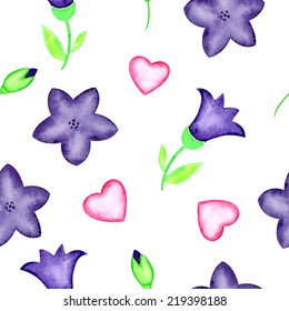 Watercolor seamless floral background. Flowers. Vector pattern. Bellflower. Campanula.