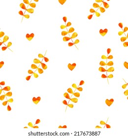 Watercolor seamless floral background with hearts. Vector background.