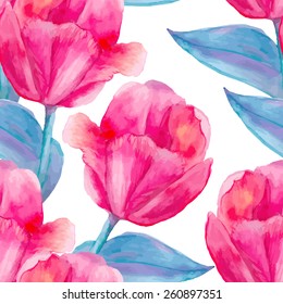 Watercolor seamless floral pattern in boho chic style.