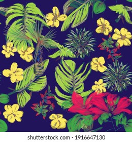 Watercolor seamless floral pattern miami 80s