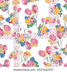 Watercolor seamless floral pattern. Vector, hand made, cute, textile and fabric design. 
