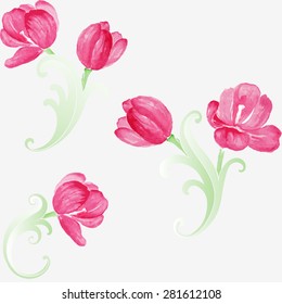 Watercolor seamless floral pattern. Vector illustration of tulip.