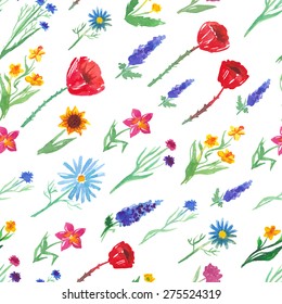 Watercolor seamless flower pattern. Summer floral background.