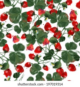 watercolor seamless  fruits pattern of strawberries on a white background 