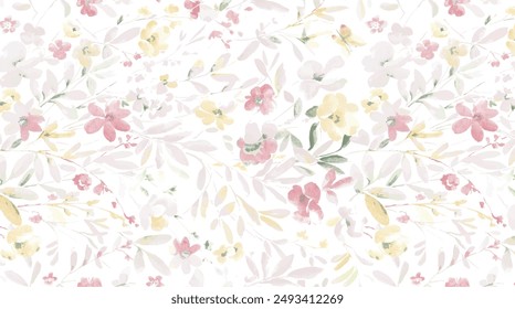 Watercolor seamless hand drawn pattern with beautiful wildflowers .Abstract seamless floral pattern painted flowers and herbs. Beautiful print for your decor and textile design.