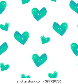 Watercolor seamless heart pattern. Vector background