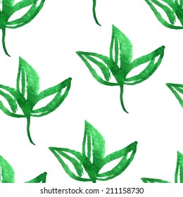 Watercolor seamless leaves isolated on white background. Vector