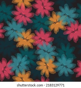 Watercolor seamless pattern. Abstract background with colorful spring field Abstract seamless with leaves, poppies. 