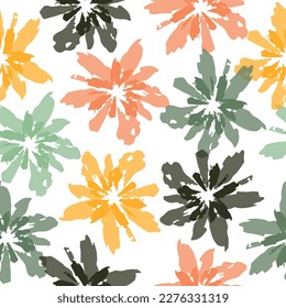 Watercolor seamless pattern. Abstract background with colorful spring field Summer nature ornament. Large flowers in bloom.