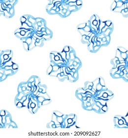 Watercolor seamless pattern with abstract blue elements