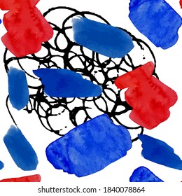 Watercolor seamless pattern with abstract elements. Creative colorful texture.